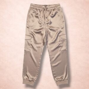 NWT Forever 21 Satin Cargo Jogger Pants XL Elastic Waist Drawstring